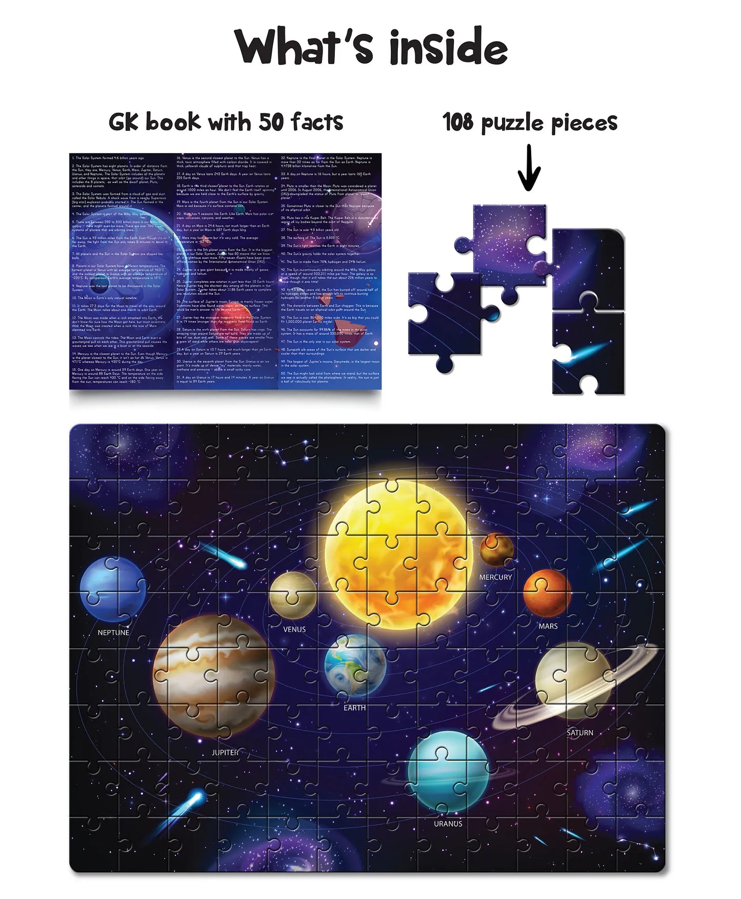 Solar System Puzzle – 108 Pieces with 50 Fun Space Facts (Ages 6+)