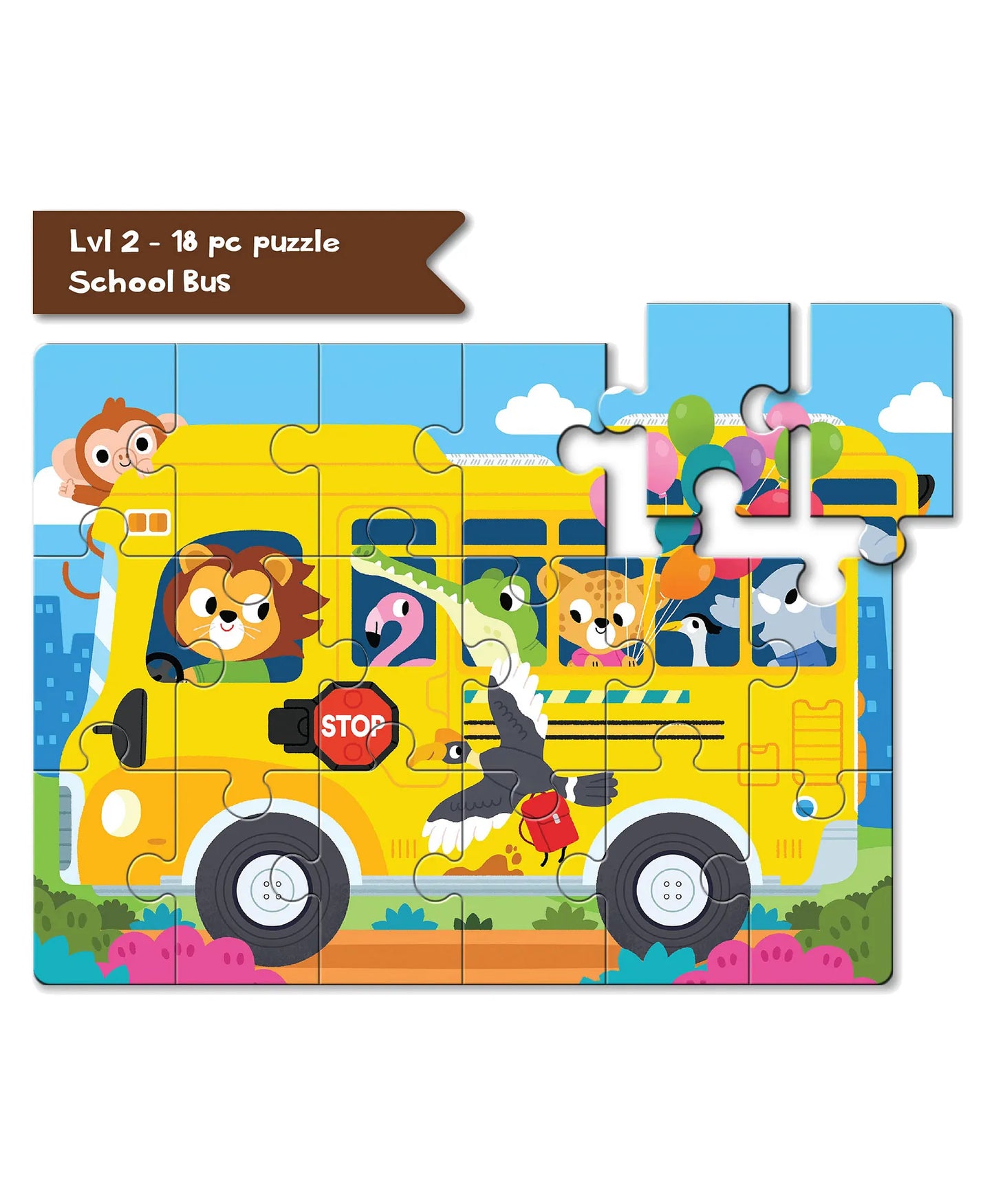 Play Panda 4-in-a-Box Transportation Puzzle Set – 90 Pieces, 4 Levels of Fun (Age 4+)