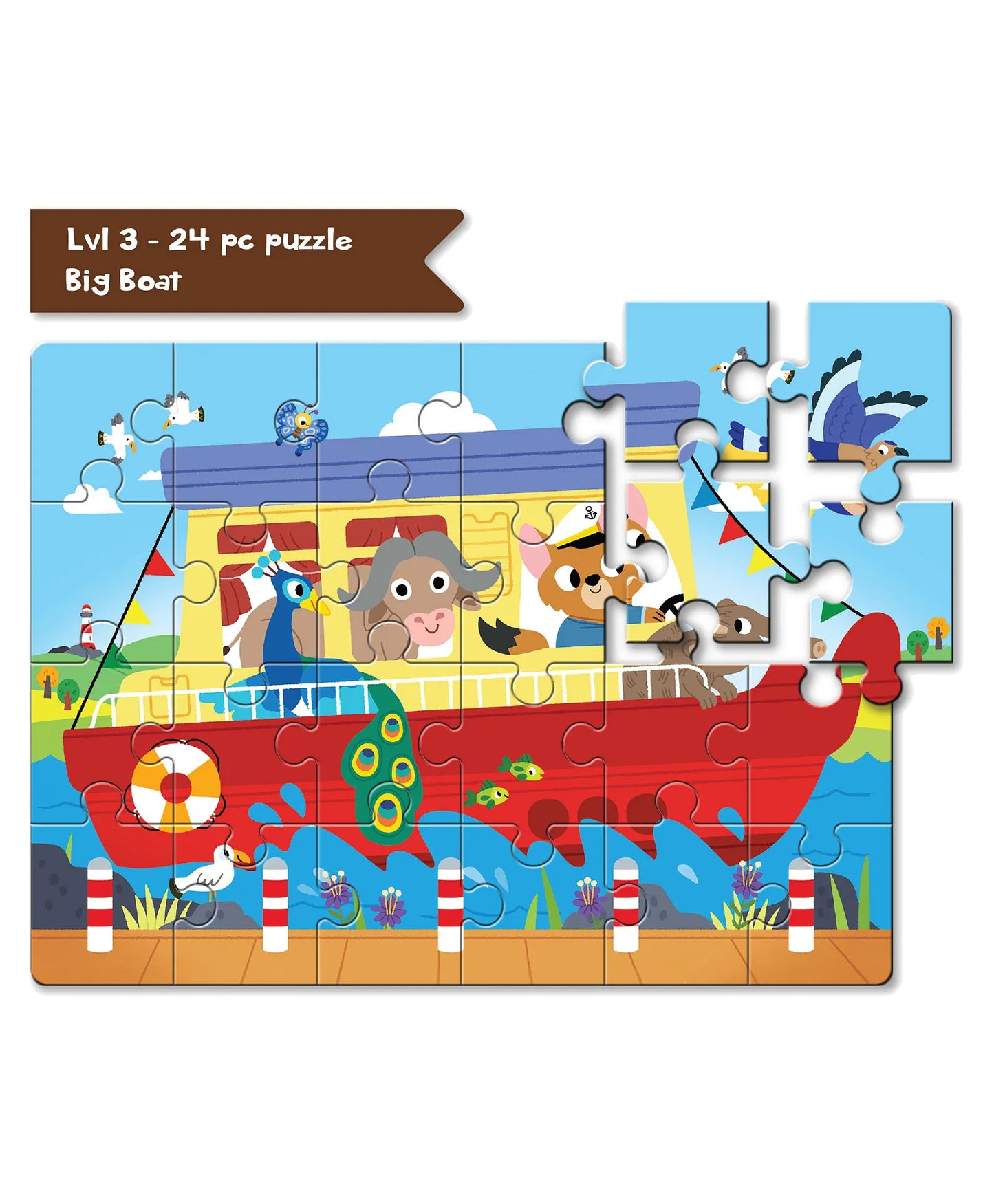 Play Panda 4-in-a-Box Transportation Puzzle Set – 90 Pieces, 4 Levels of Fun (Age 4+)