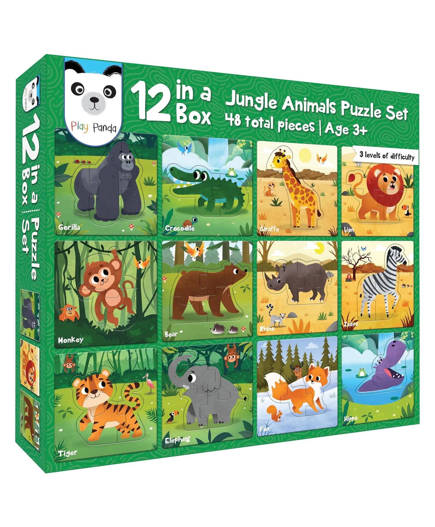 12-in-a-Box Jungle Animal Puzzle Set – 48 Pieces for Kids Ages 3+