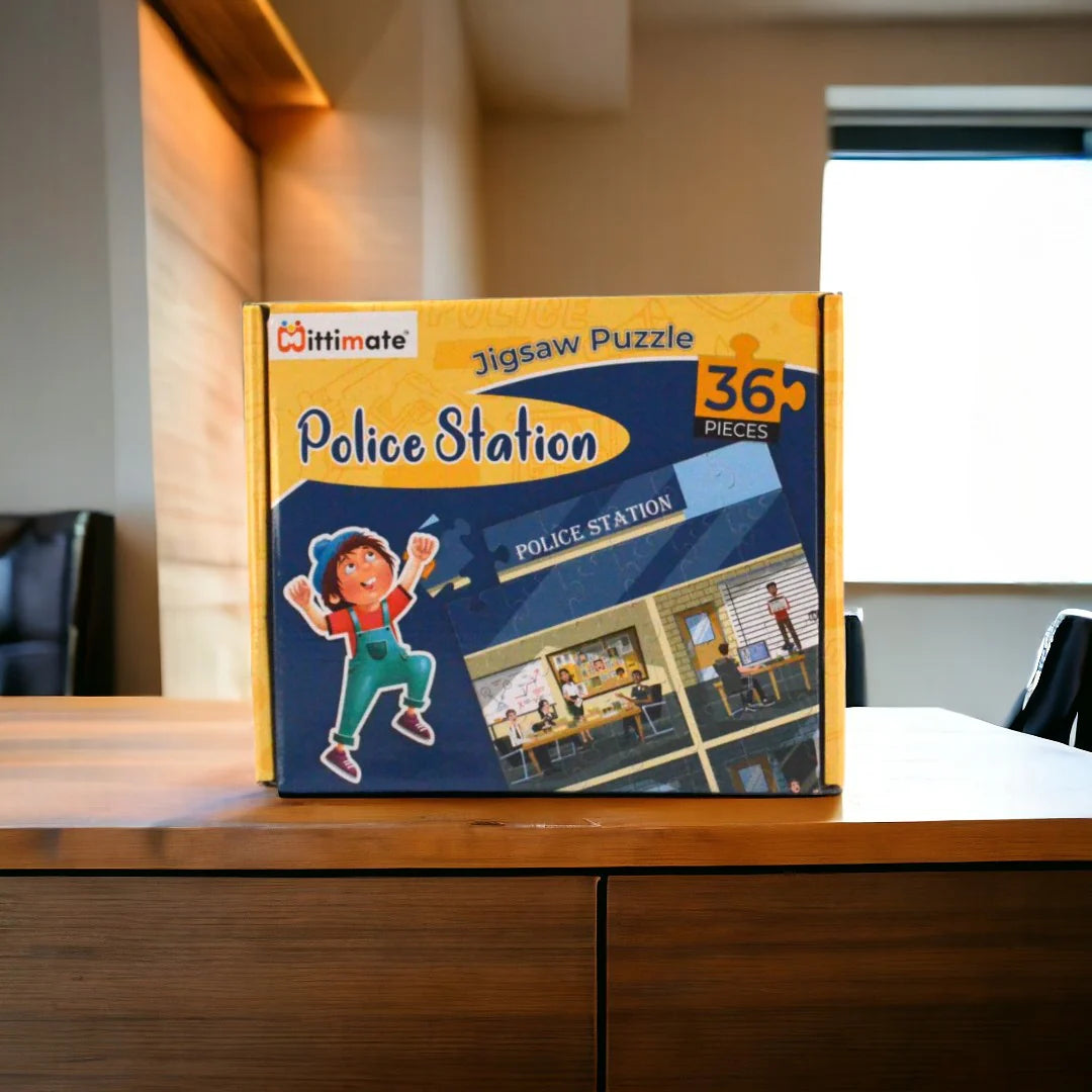 Mittimate Police Station 36-Piece Jigsaw Puzzle for Kids Ages 4–6 | Educational Puzzle Toy About Safety & Community Helpers | Ideal Birthday Gift