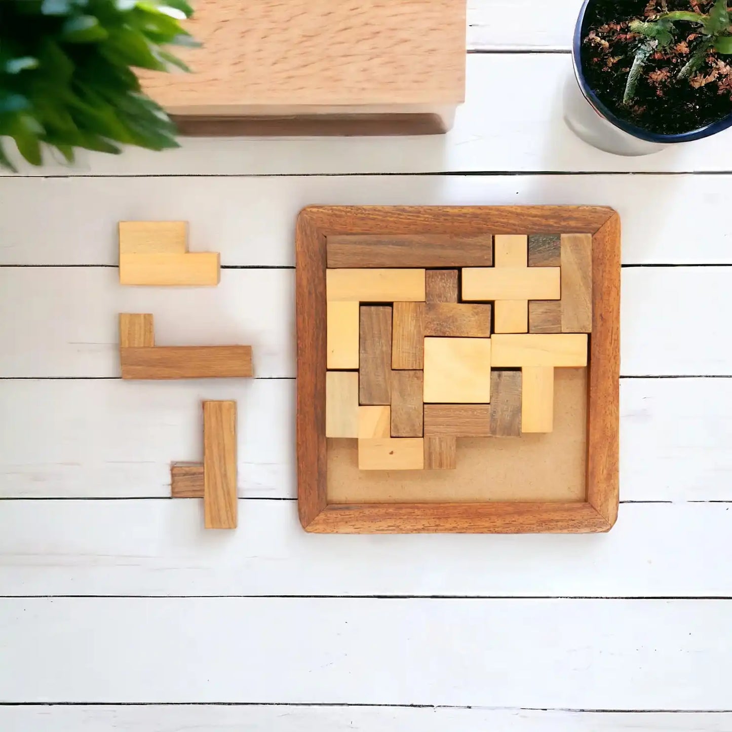 Wooden Brain Teaser Puzzle โ Classic Tangram for Kids & Adults