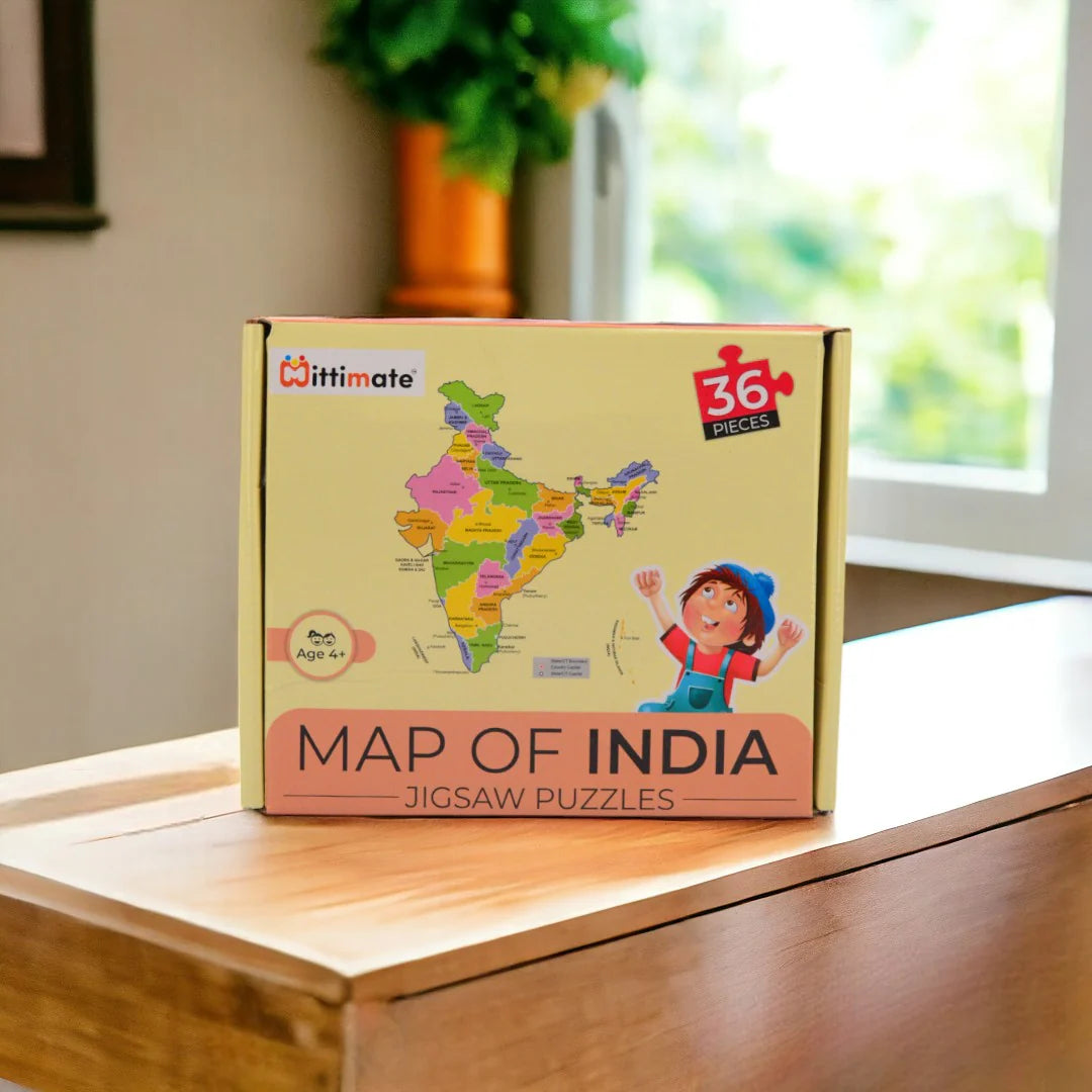Mittimate Map of India 36-Piece Jigsaw Puzzle for Kids Ages 4–6 | Educational Geography Puzzle Toy | Perfect Birthday Gift for Boys & Girls