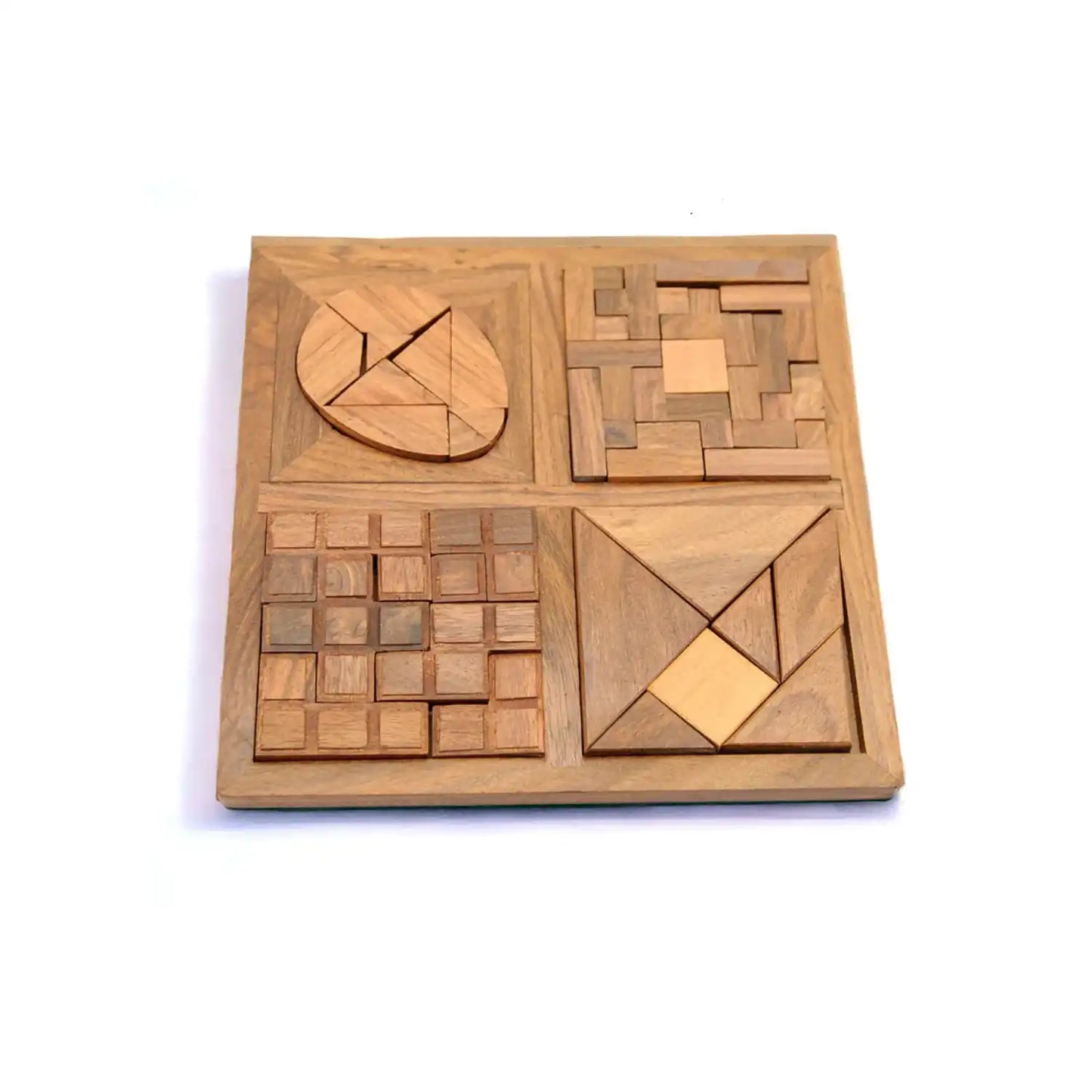4-in-1 Wooden Puzzle Set – Brain Teasers for Kids & Adults | Tangram, Grid Fit, Circle Puzzle & Block Challenge