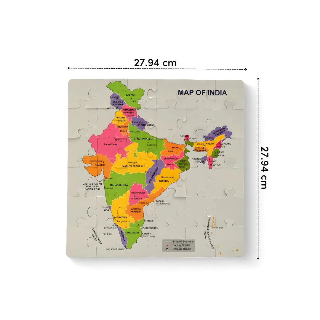 Mittimate Map of India 36-Piece Jigsaw Puzzle for Kids Ages 4–6 | Educational Geography Puzzle Toy | Perfect Birthday Gift for Boys & Girls