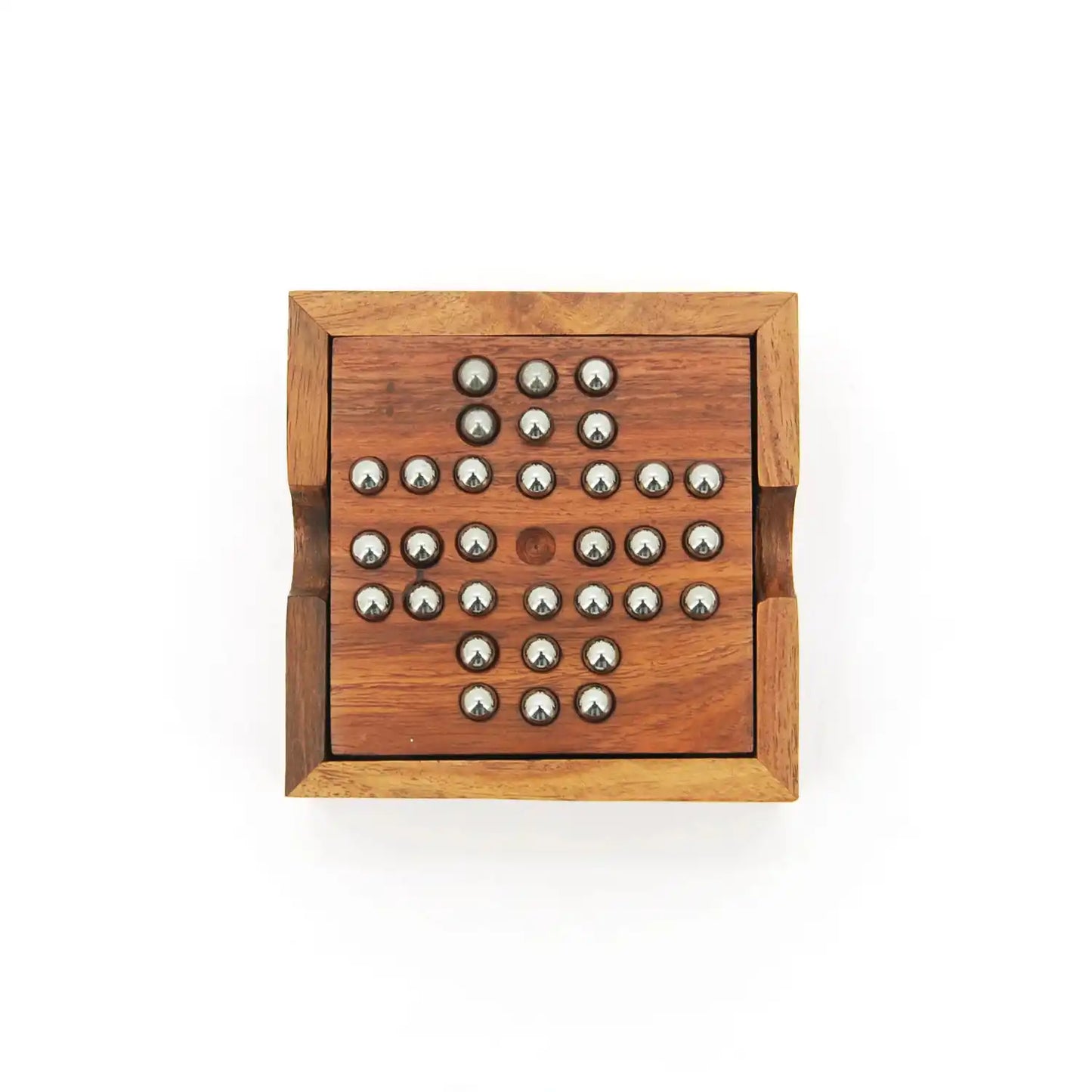 Peg Solitaire (Brainvita) & Tic Tac Toe (XO) | Wooden 2 in 1 Game for Kids 6+ Years | Classic Brain Teaser