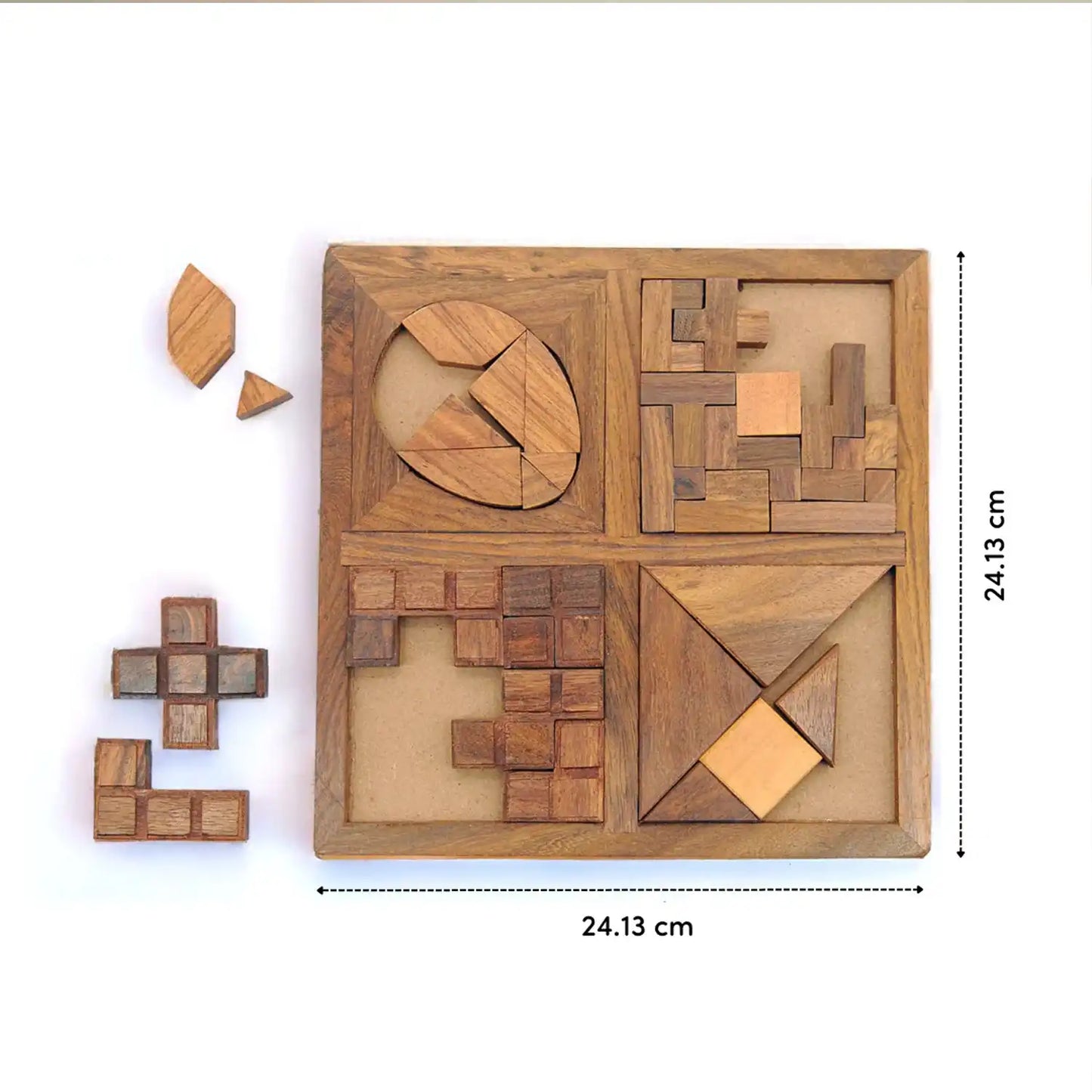 4-in-1 Wooden Puzzle Set – Brain Teasers for Kids & Adults | Tangram, Grid Fit, Circle Puzzle & Block Challenge
