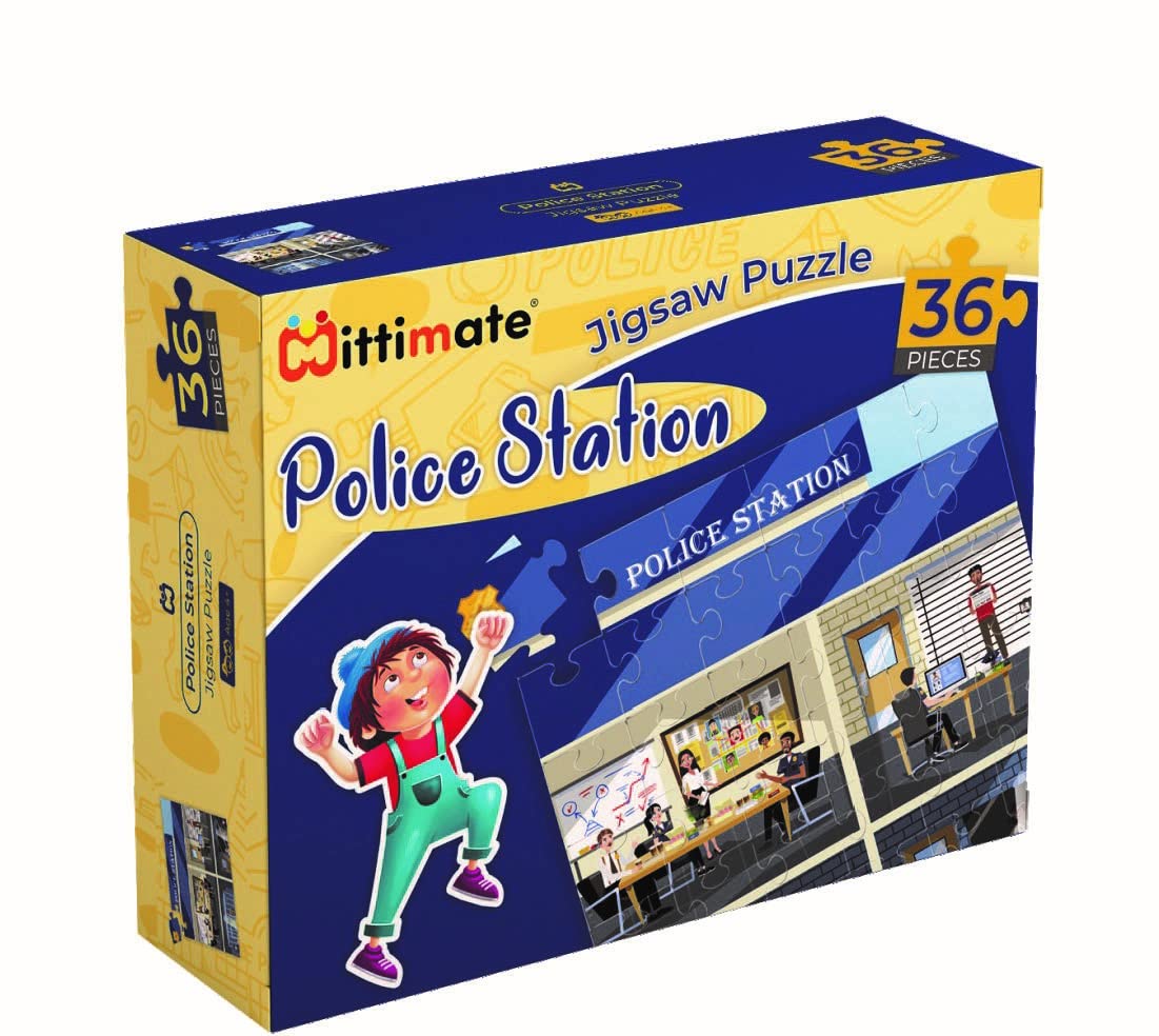 Mittimate Police Station 36-Piece Jigsaw Puzzle for Kids Ages 4–6 | Educational Puzzle Toy About Safety & Community Helpers | Ideal Birthday Gift