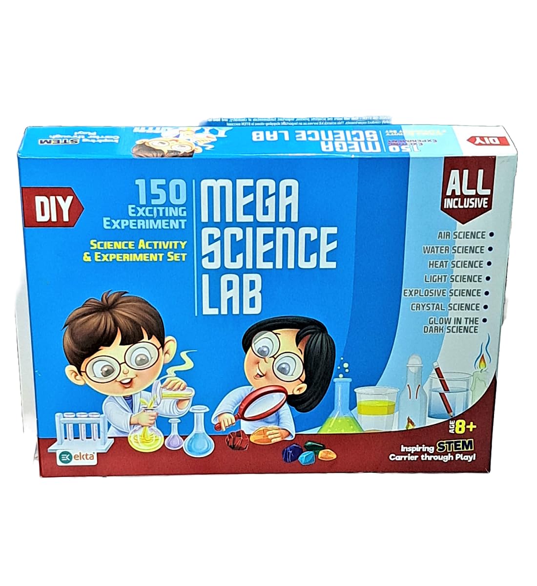 Mega Science Lab DIY Kit for Kids – 150+ Experiments | STEM Toy with Air, Water, Heat, Light & Crystal Science | Ages 8+