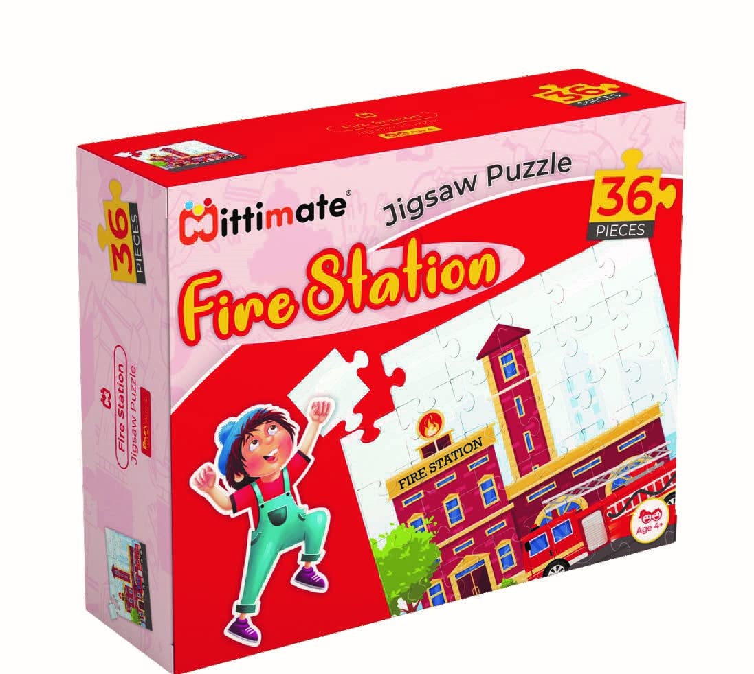 Mittimate Fire Station 36-Piece Jigsaw Puzzle for Kids Ages 4–6 | Educational Puzzle Toy About Firefighters & Safety | Fun Birthday Gift