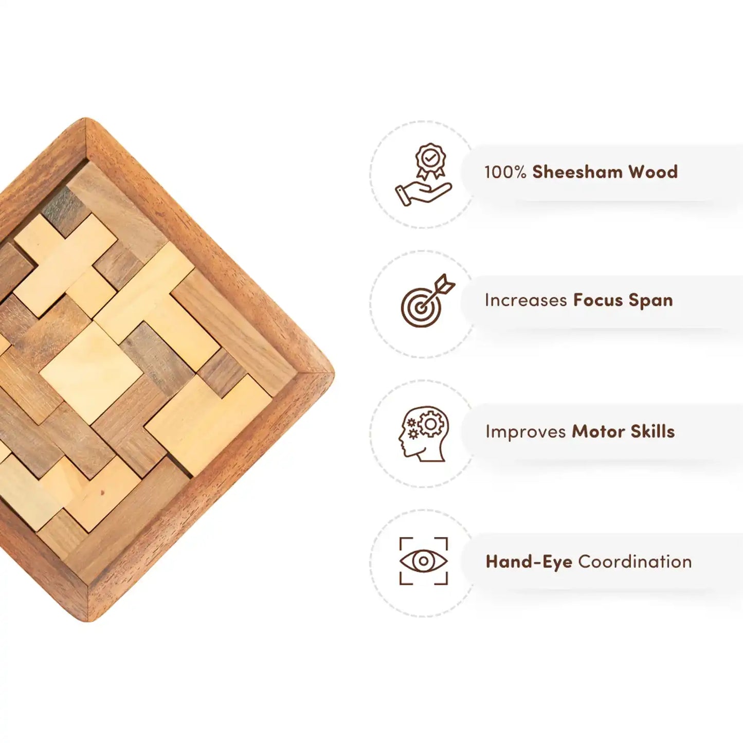 Wooden Brain Teaser Puzzle โ Classic Tangram for Kids & Adults