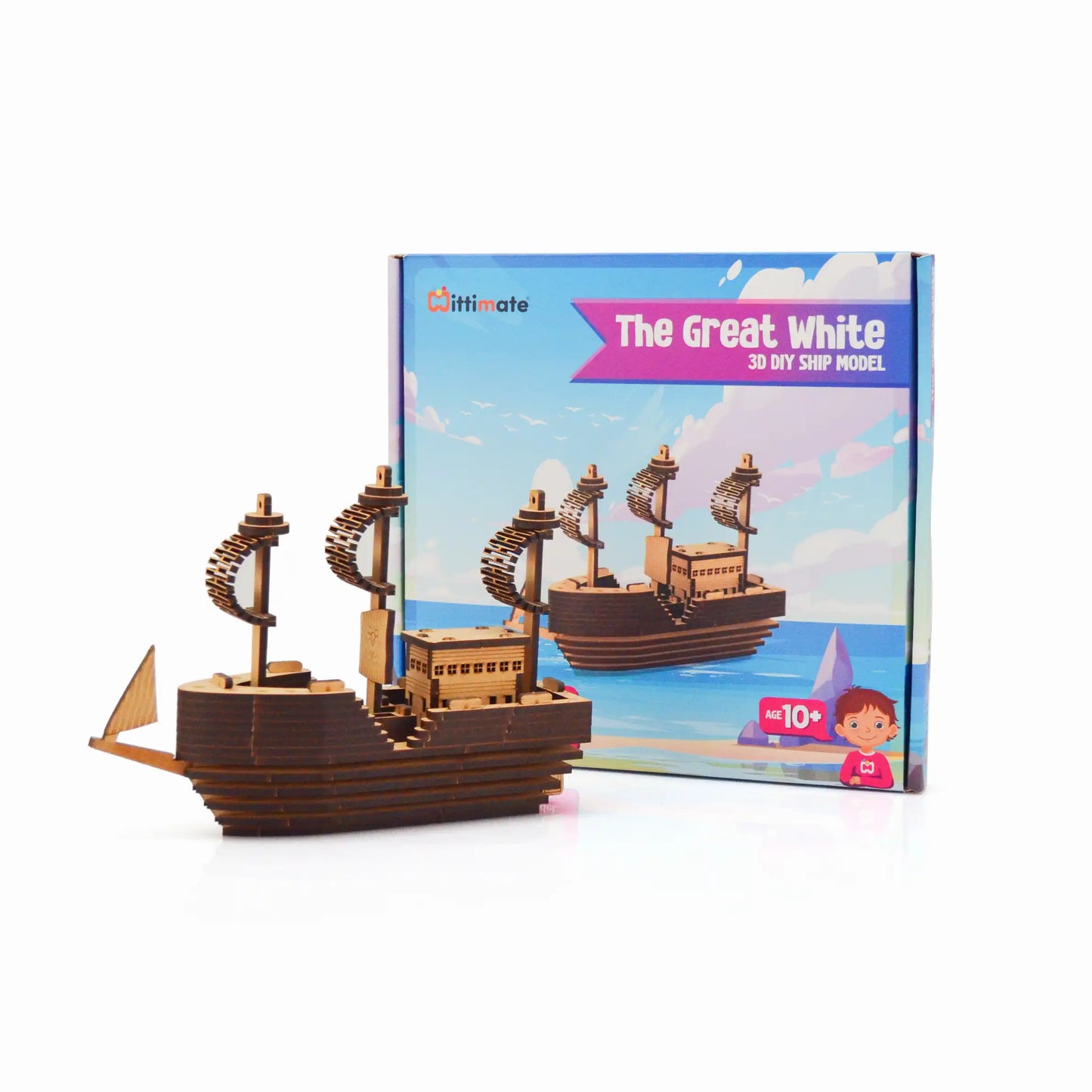 DIY Great White Ship | 64 Wooden MDF Pieces | 3D Model Building Kit for Kids (8+)