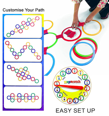 Hopscotch Ring Game Set for Kids – Customizable Active Play with Spinner Board – Indoor & Outdoor Fun for Ages 4+