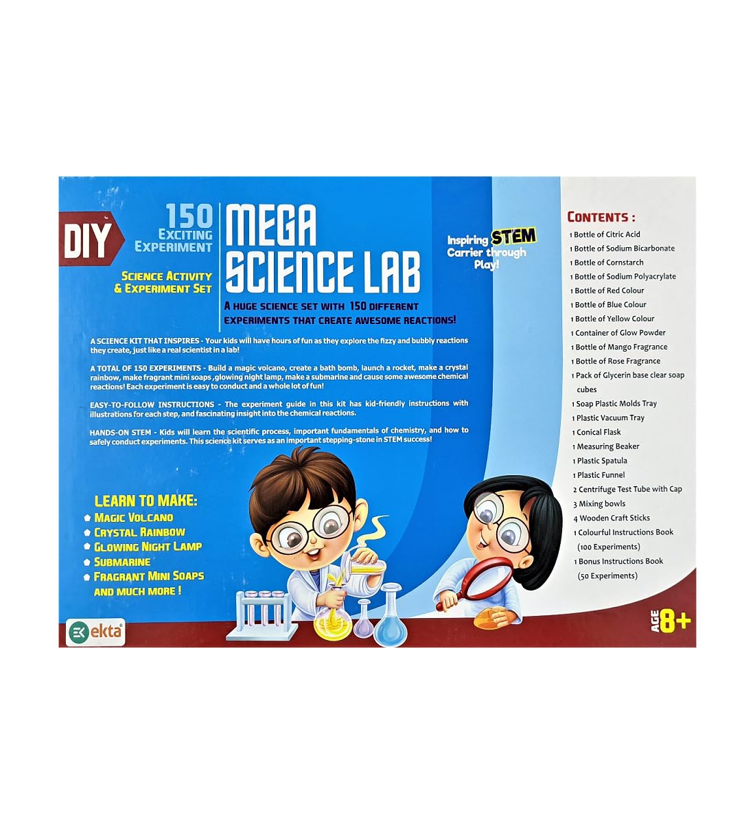 Mega Science Lab DIY Kit for Kids – 150+ Experiments | STEM Toy with Air, Water, Heat, Light & Crystal Science | Ages 8+