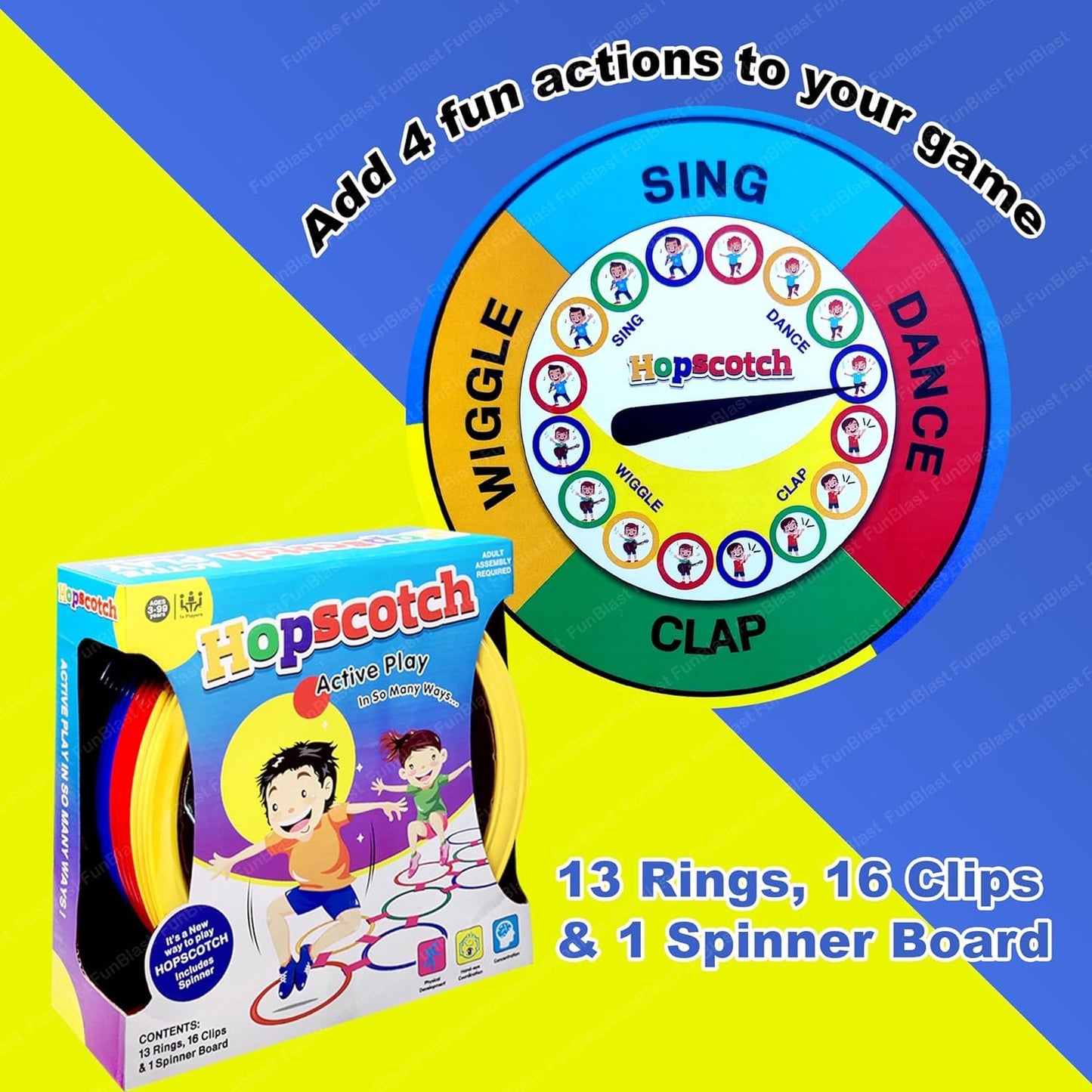 Hopscotch Ring Game Set for Kids – Customizable Active Play with Spinner Board – Indoor & Outdoor Fun for Ages 4+