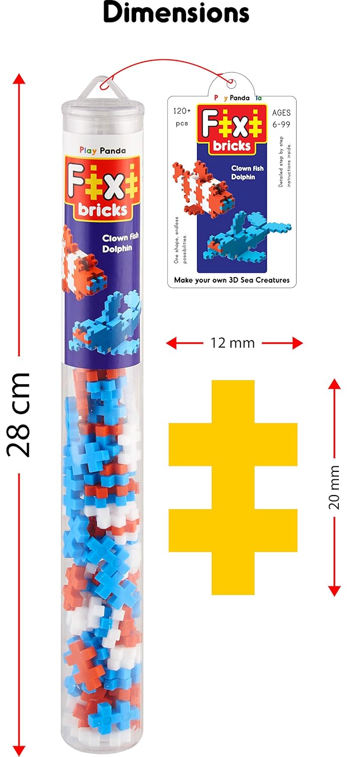 Play Panda Fixi Bricks – Clown Fish & Dolphin | 3D Construction Toy (120+ pcs)