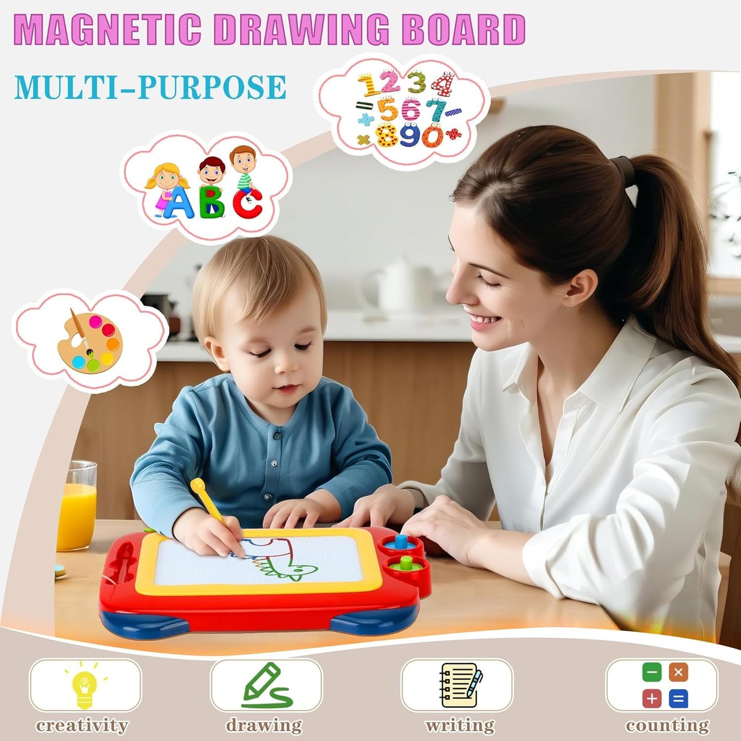 Color Doodle Magnetic Drawing Board for Kids β Mess-Free Educational Art Toy with Color Zones, Stamps & Pen β Fun Creative Gift for Toddlers (Ages 3+)