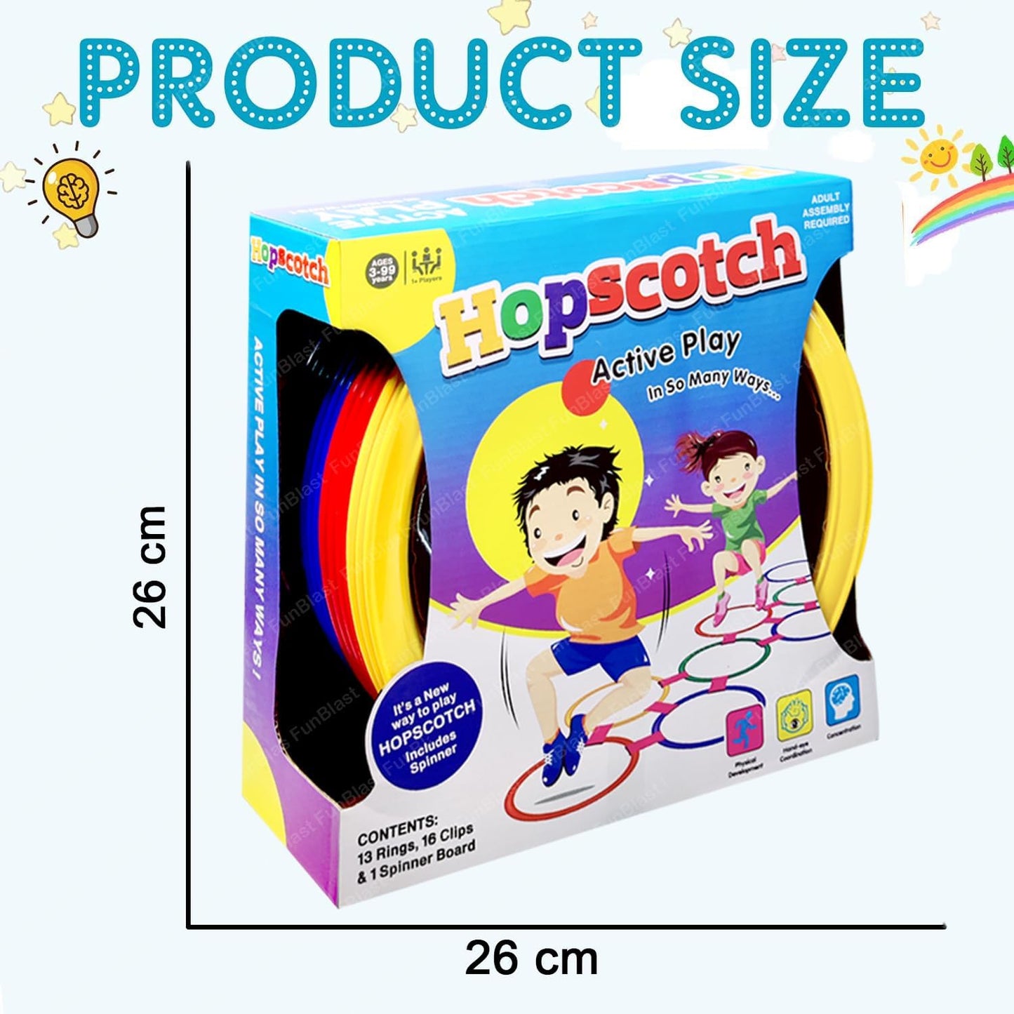 Hopscotch Ring Game Set for Kids – Customizable Active Play with Spinner Board – Indoor & Outdoor Fun for Ages 4+