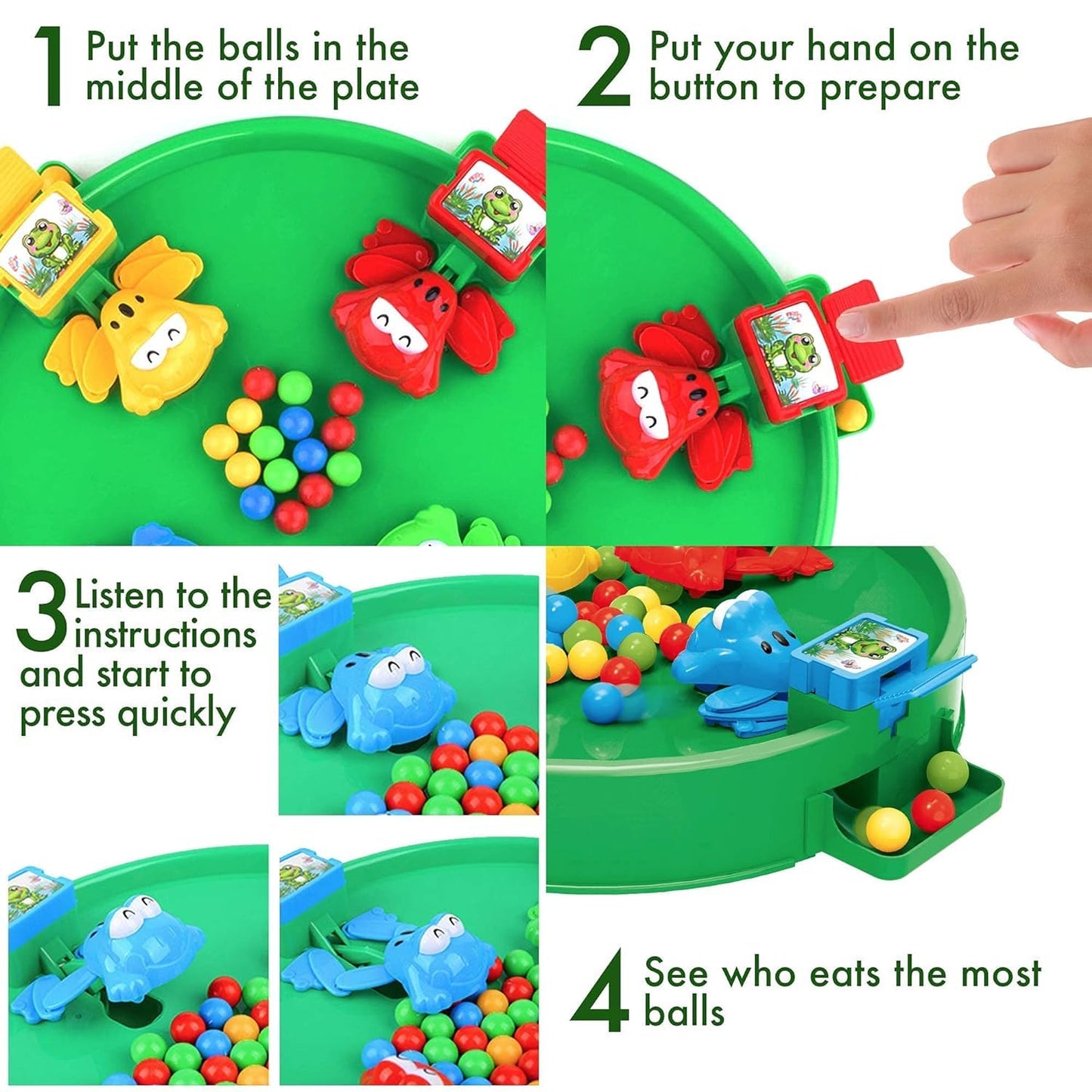 Hungry Frog Feeding Frenzy Game β Fast-Paced Action Toy for Kids β 4-Player Family Board Game with Colorful Balls & Jumping Frogs