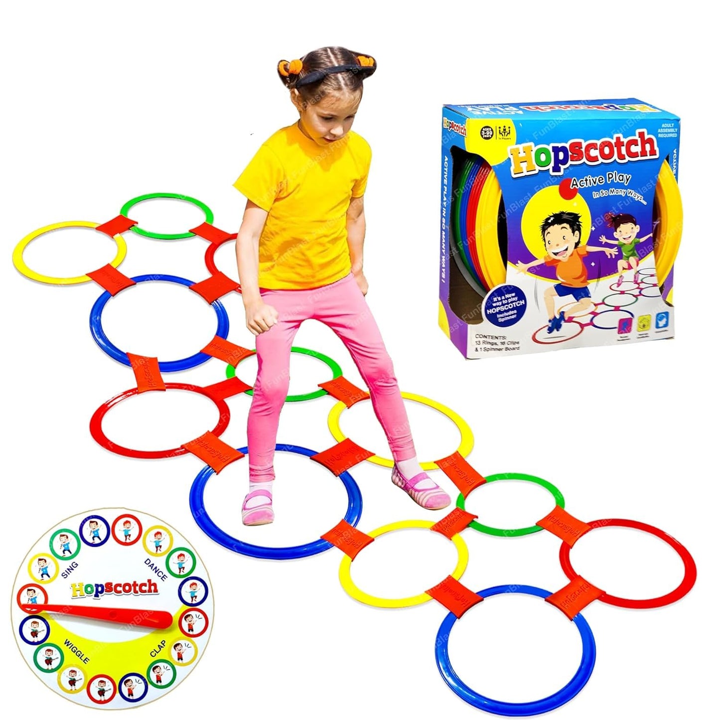 Hopscotch Ring Game Set for Kids – Customizable Active Play with Spinner Board – Indoor & Outdoor Fun for Ages 4+