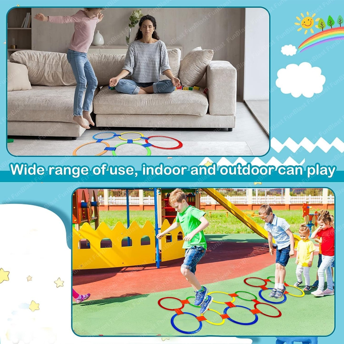Hopscotch Ring Game Set for Kids – Customizable Active Play with Spinner Board – Indoor & Outdoor Fun for Ages 4+