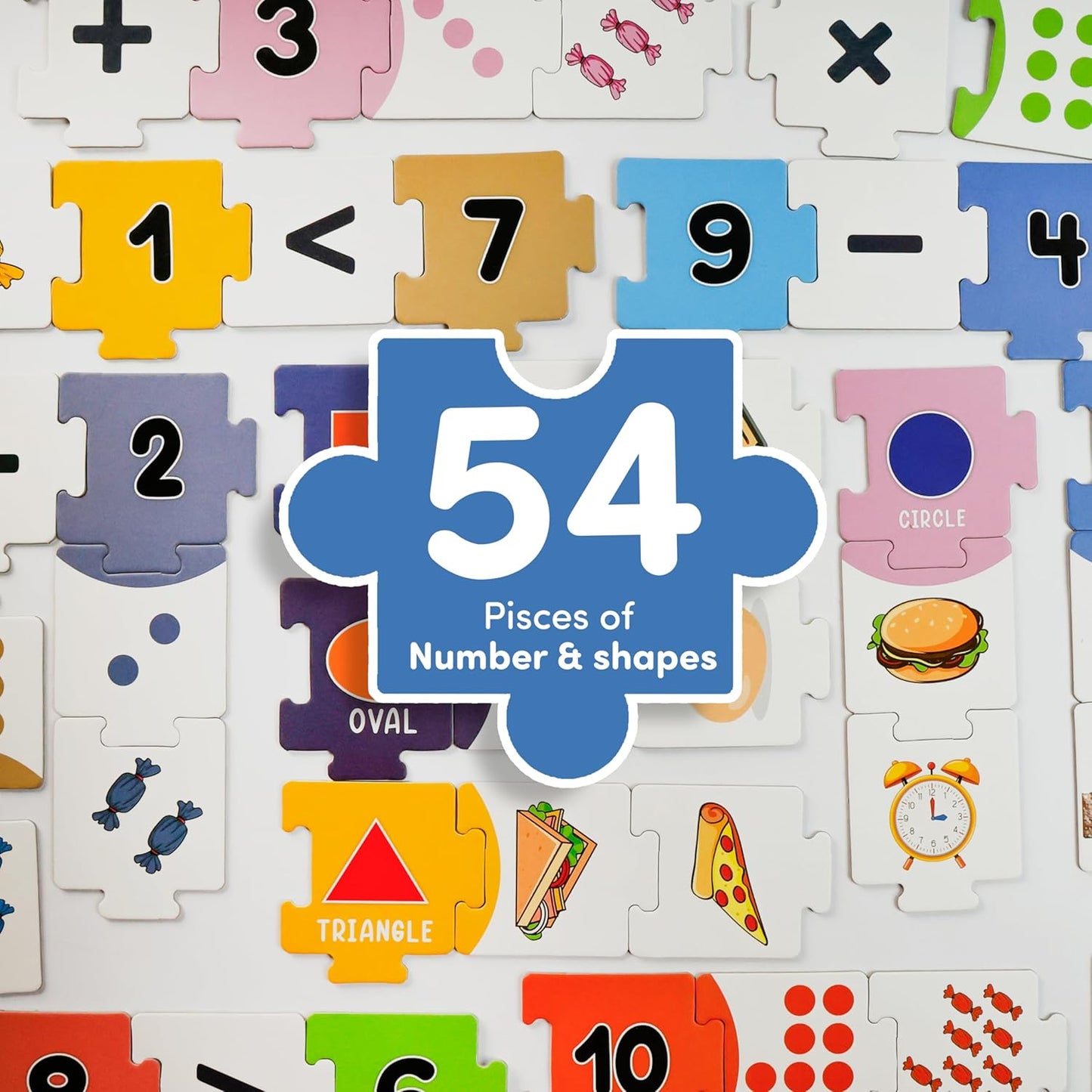 Mittimate Numbers & Shapes Puzzle Set for Kids | 54-Piece Educational Jigsaw for Toddlers (Ages 2+) | Learn Counting, Matching & Geometry the Fun Way
