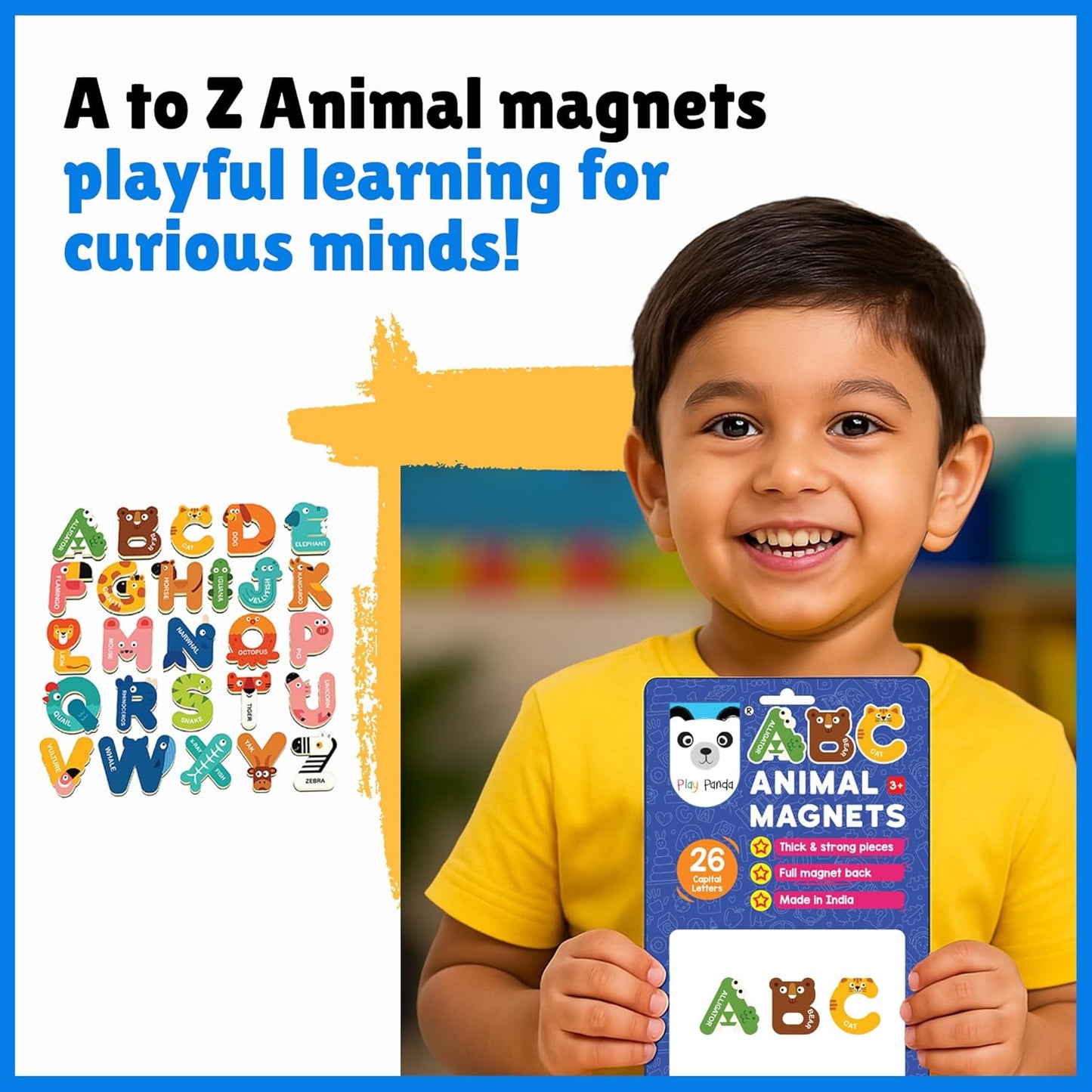 Play Panda ABC Animal Magnets – 26 Capital Letters with Cute Animal Characters | Educational Magnetic Toy for Kids 3+