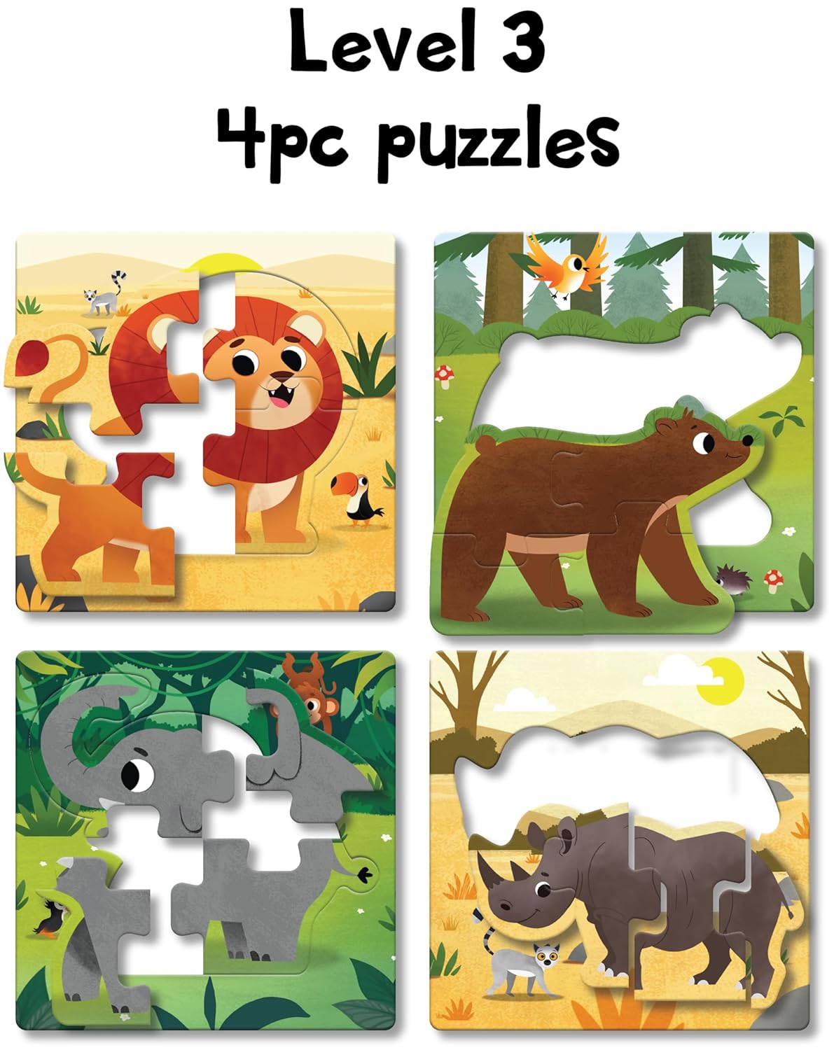 12-in-a-Box Jungle Animal Puzzle Set – 48 Pieces for Kids Ages 3+