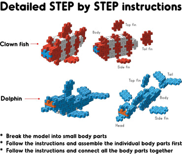 Play Panda Fixi Bricks – Clown Fish & Dolphin | 3D Construction Toy (120+ pcs)