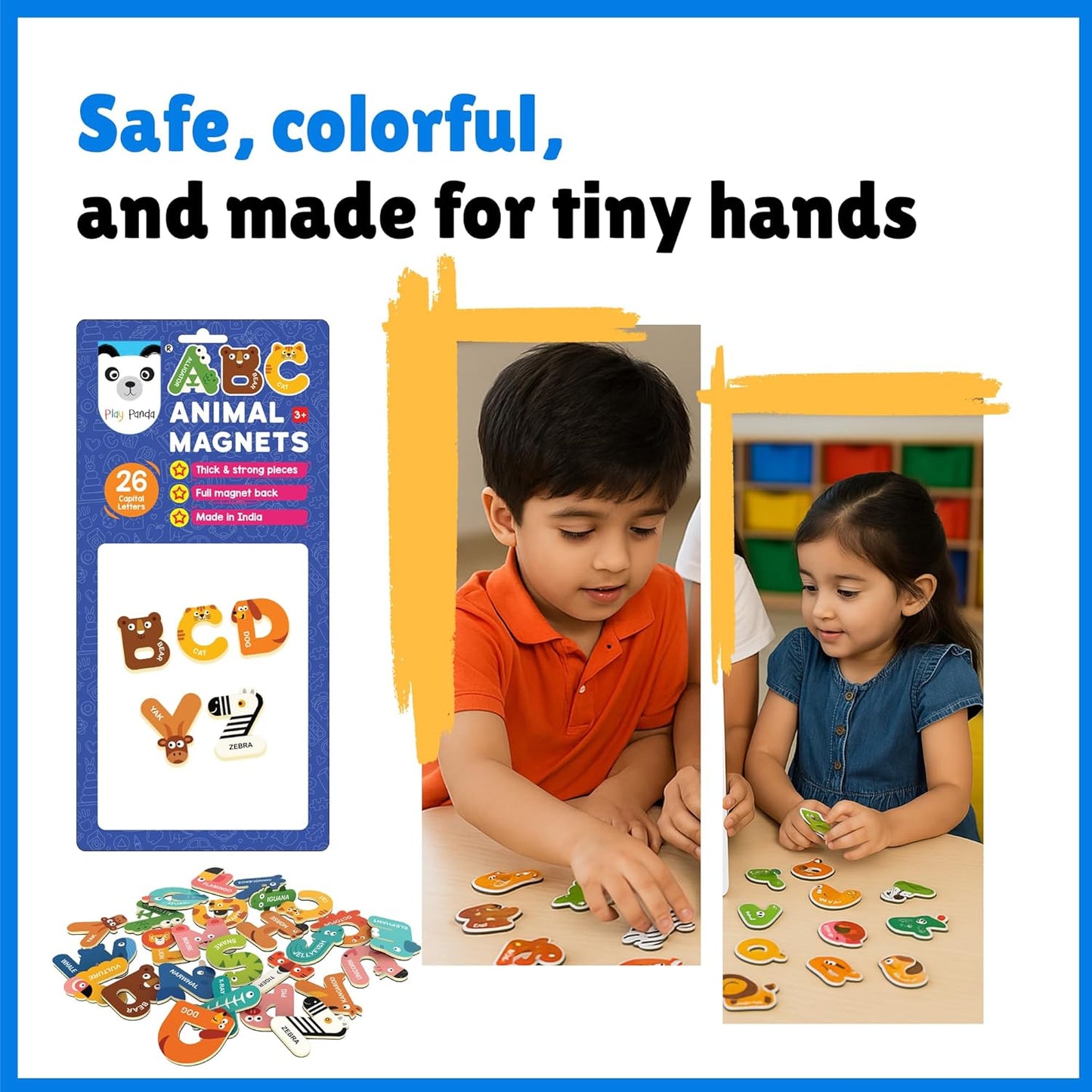 Play Panda ABC Animal Magnets – 26 Capital Letters with Cute Animal Characters | Educational Magnetic Toy for Kids 3+