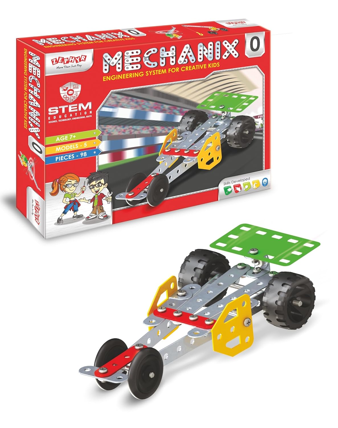 MECHANIX 0 DIY Engineering Kit for Kids – 98 Pieces | Build 5 Models | STEM Toy for Age 7+