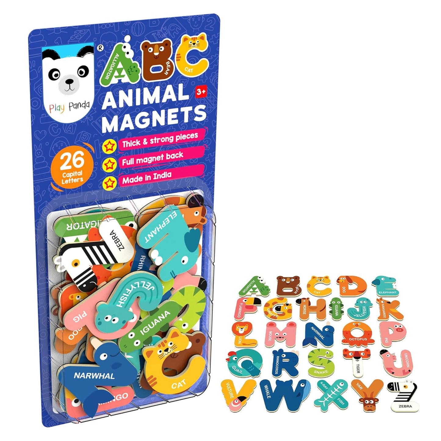 Play Panda ABC Animal Magnets – 26 Capital Letters with Cute Animal Characters | Educational Magnetic Toy for Kids 3+
