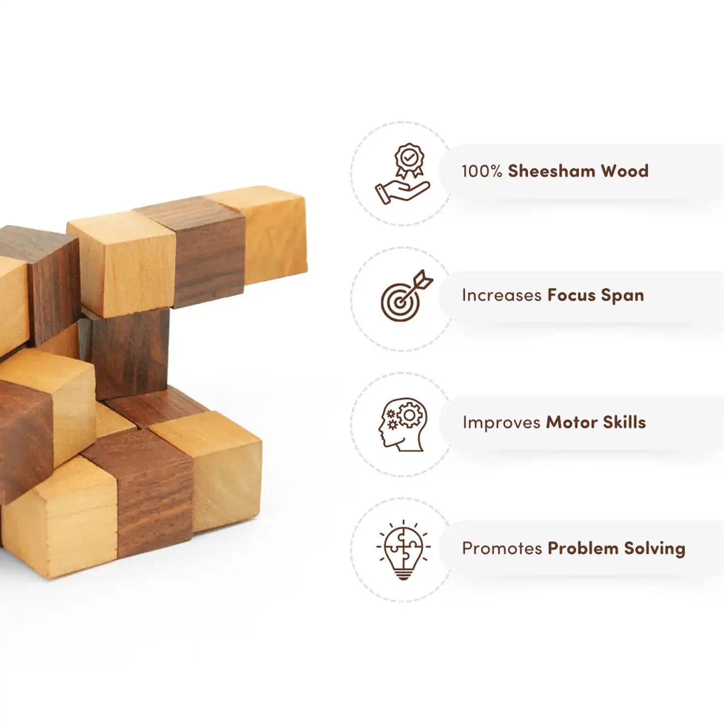 Snake Cube Puzzle 2.5" | 3X3 Wooden Wooden Brain Teaser Game for Kids 6+ Years | Develop Problem-Solving Skills