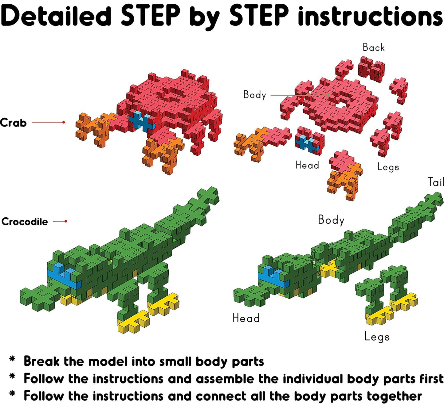 Play Panda Fixi Bricks - Build Your Own 3D Crab & Crocodile | 120+ Pieces STEM Construction Set for Kids (Ages 6–99)