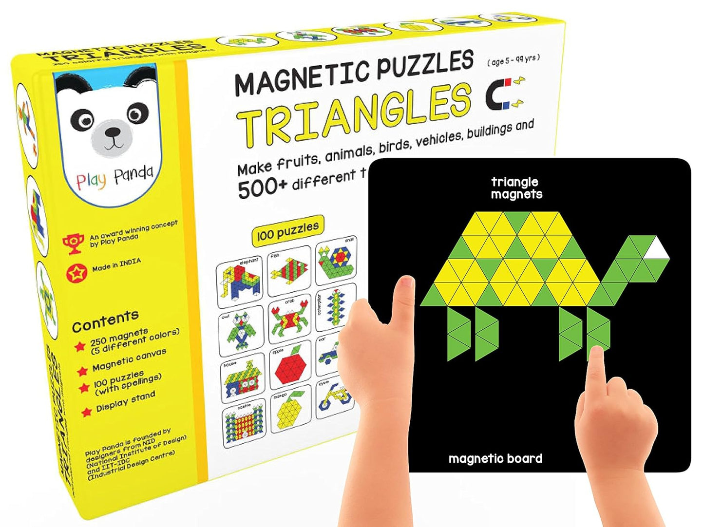 Play Panda Magnetic Puzzles – Triangles Edition | 100 Puzzle Cards & 250 Magnetic Pieces
