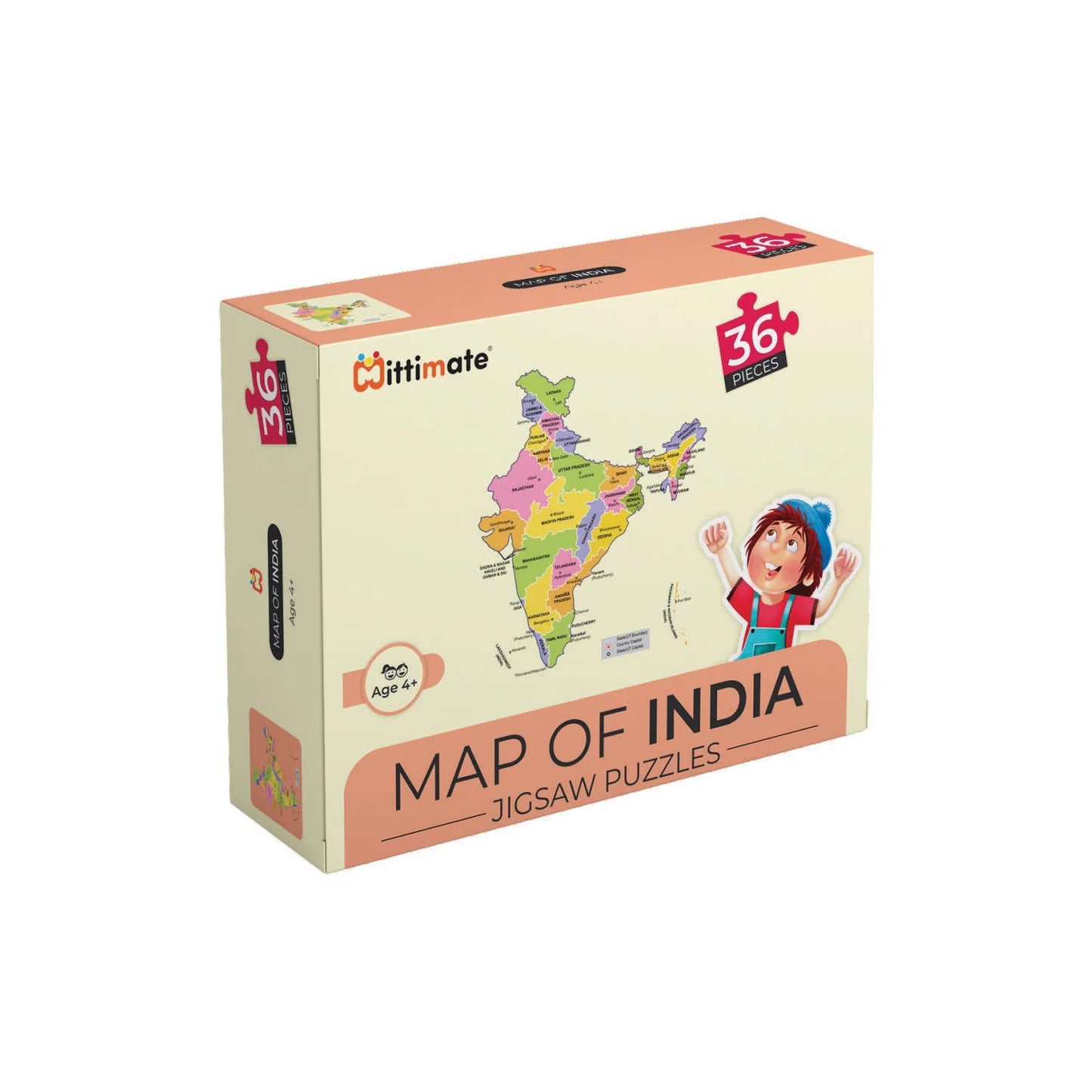 Mittimate Map of India 36-Piece Jigsaw Puzzle for Kids Ages 4–6 | Educational Geography Puzzle Toy | Perfect Birthday Gift for Boys & Girls
