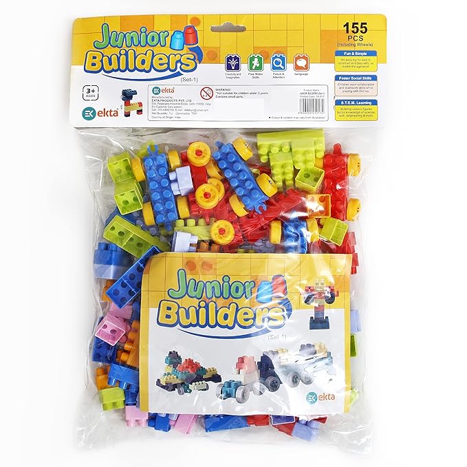 Junior Builders – 155-Piece Colorful Building Blocks Set for Kids (3+ Years)