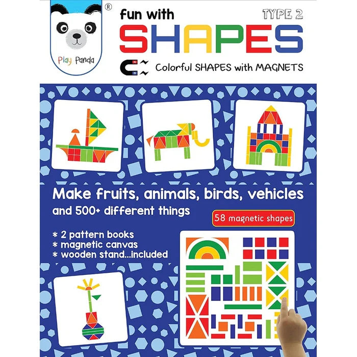 Play Panda Fun with Shapes – Magnetic Puzzle Kit (Type 2) Over 500 Designs | 58 Magnetic Shapes | Creative Learning Toy