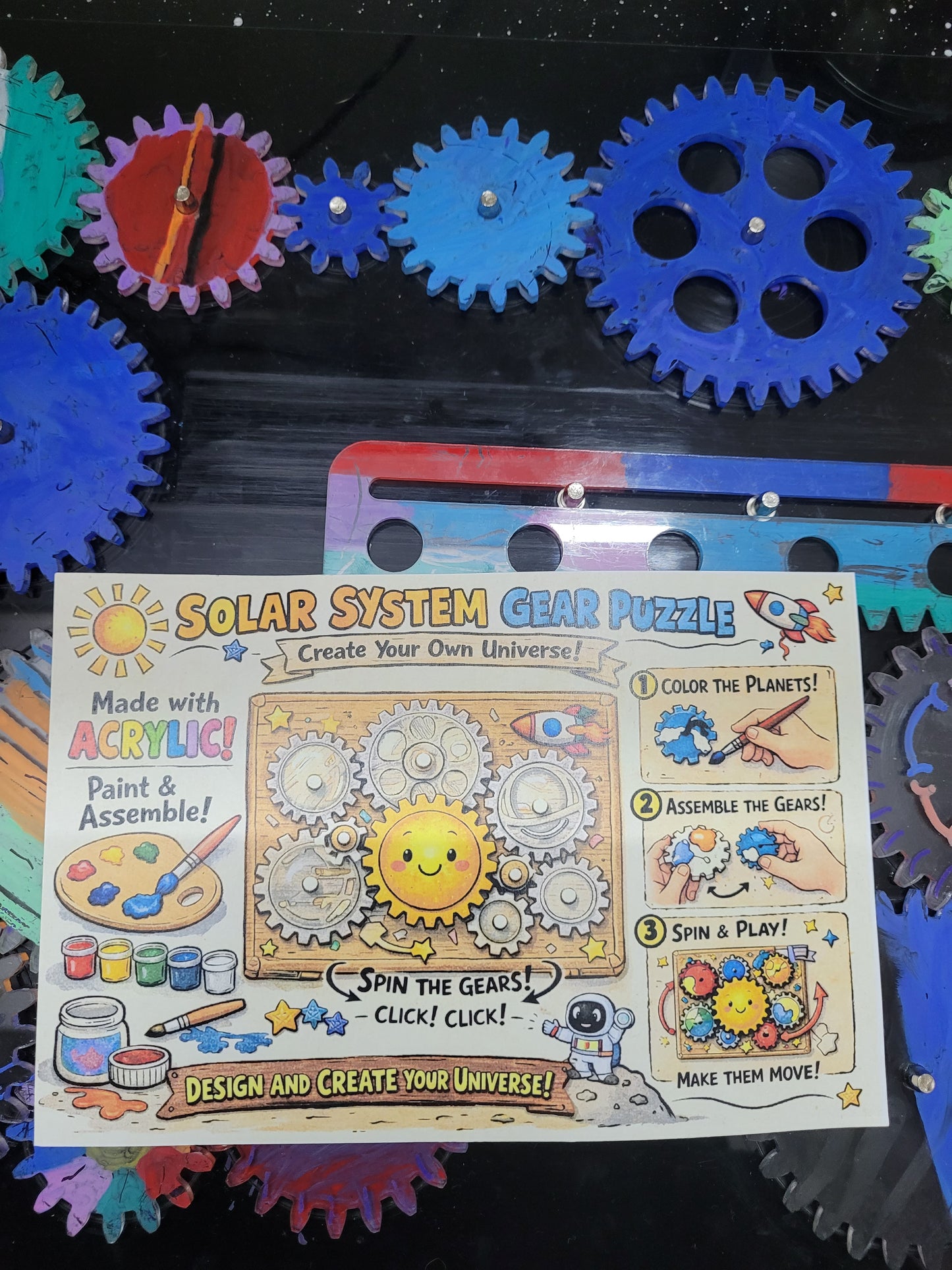 Solar System Gear Puzzle β Paint, Build & Spin Your Own Universe (Acrylic DIY Kit for Kids)