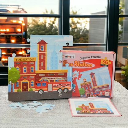 Mittimate Fire Station 36-Piece Jigsaw Puzzle for Kids Ages 4–6 | Educational Puzzle Toy About Firefighters & Safety | Fun Birthday Gift