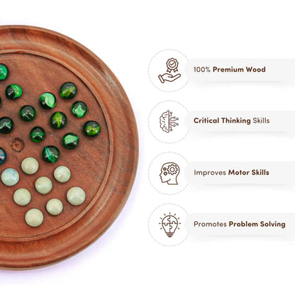 Peg Solitaire (Brainvita) Game 8" | Wooden Brain Teaser for Kids 6+ Years | Develop Problem-Solving Skill