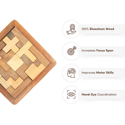 Wooden Brain Teaser Puzzle – Classic Tangram for Kids & Adults