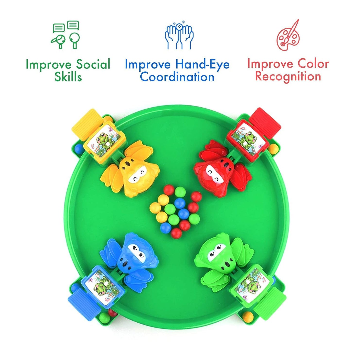 Hungry Frog Feeding Frenzy Game – Fast-Paced Action Toy for Kids – 4-Player Family Board Game with Colorful Balls & Jumping Frogs
