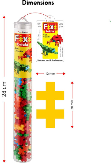 Play Panda Fixi Bricks - Build Your Own 3D Crab & Crocodile | 120+ Pieces STEM Construction Set for Kids (Ages 6–99)