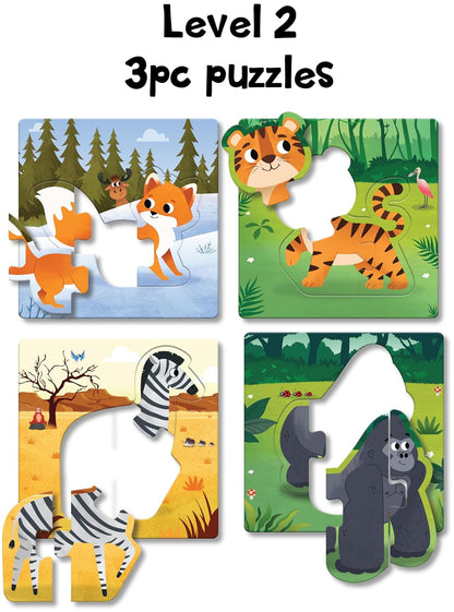 12-in-a-Box Jungle Animal Puzzle Set – 48 Pieces for Kids Ages 3+