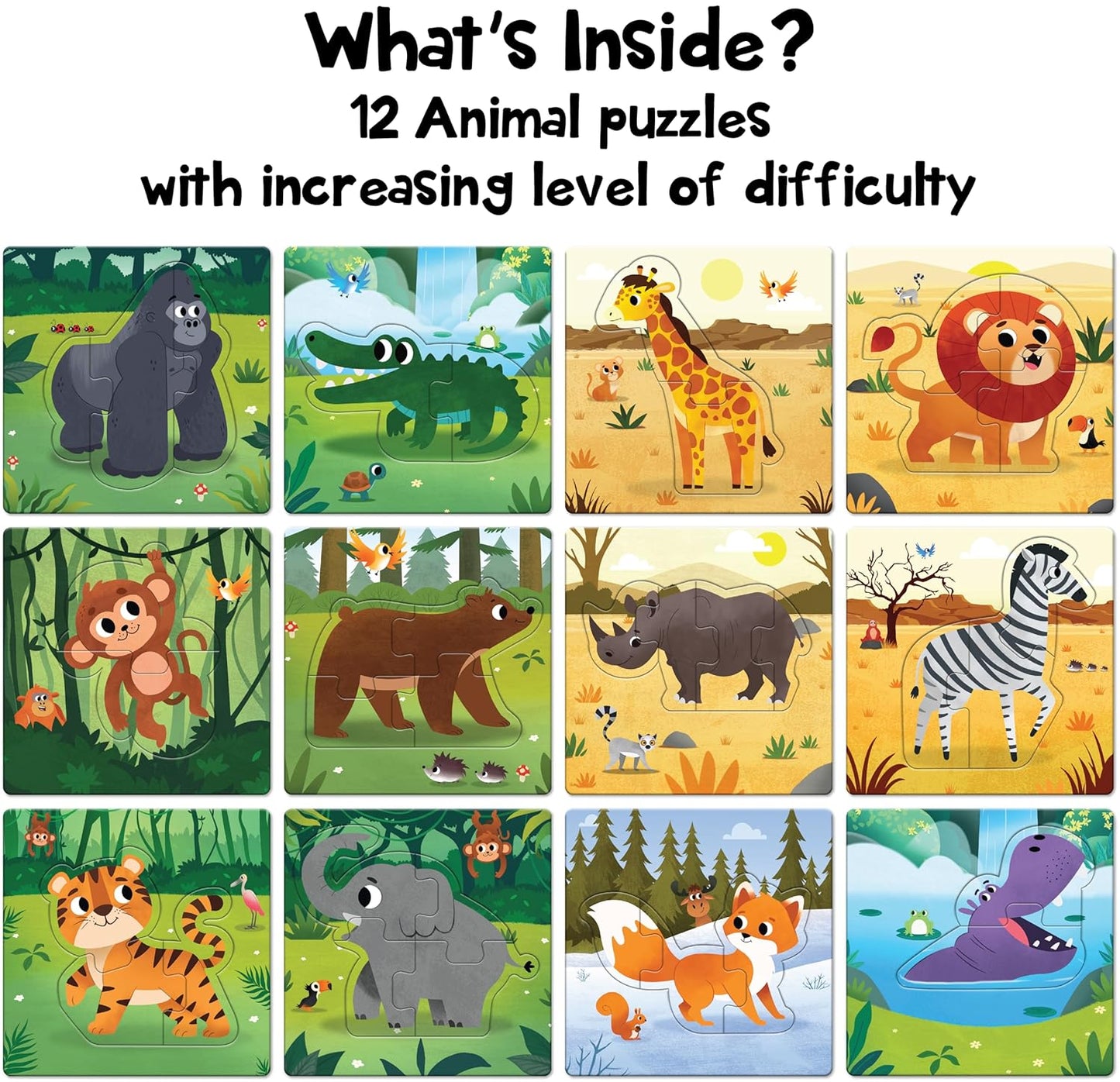 12-in-a-Box Jungle Animal Puzzle Set – 48 Pieces for Kids Ages 3+