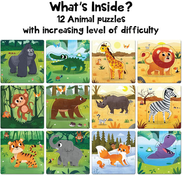 12-in-a-Box Jungle Animal Puzzle Set – 48 Pieces for Kids Ages 3+