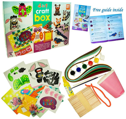 4-in-1 DIY Craft Box for Kids – Arts & Crafts Kit with Guide & Supplies